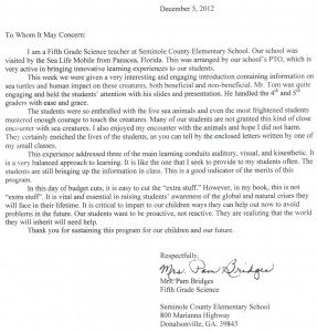 Gulf Specimen Marine Lab Teacher Recommendation Letter 1